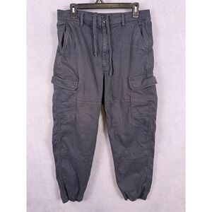 Uniqlo Mens Cargo Pants Medium Cotton Blend Cinch Hem Faded Black